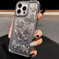 thumbnail image 3 of Glitter Butterfly Shiny Case for iPhone 16 15 14 13 12 11 Pro Max Plus Diamond Bling Sparkly Rhinestone Girls Pink Cute Cover(for iPhone 13 Pro/Blue), 3 of 8
