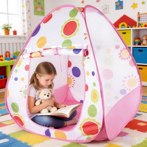 LWVITH Kids Play Tent with Windows Indoor Outdoor Pop-Up Playhouse for Children, Breathable Fabric Spacious for 2-3 Toddlers, for Bedroom Living Room Backyard Travel Foldable Portable Birthday Gift