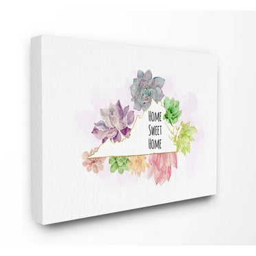 The Stupell Home Decor Collection Virginia State Home Sweet Home Succulent Watercolor Vignette Canvas Wall Art