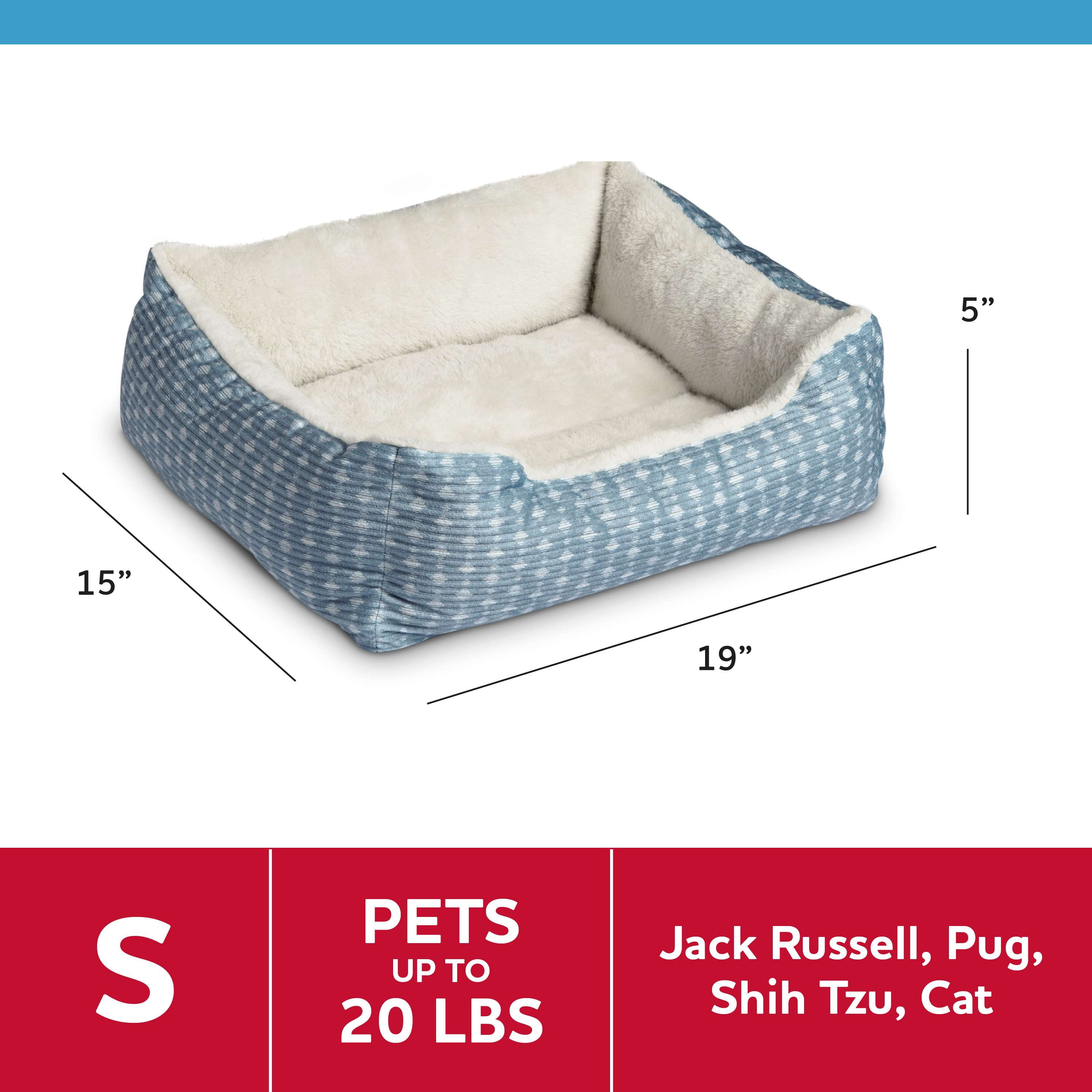 Vibrant Life Dog Bed, Cat Bed, Puppy Bed, Plush Cuddle Bed for Small Breeds, 19" x 15", Blue and White