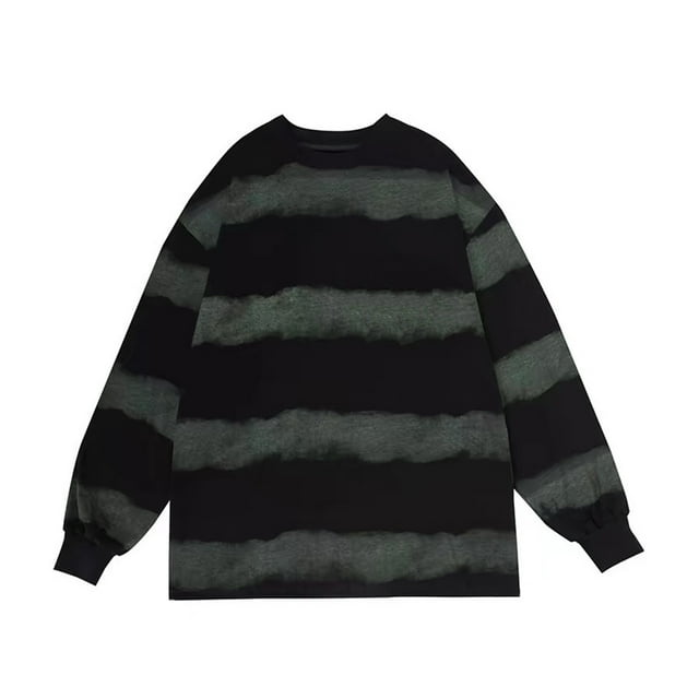 Blusas y camisas de cuello redondo y manga larga para hombre Sudadera con capucha y rayas anudadas Blusa holgada de cuello redondo para hombre Blusa de poliéster para hombre