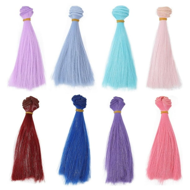 8 pelucas rectas de 8 colores de 6 pulgadas de largo, extensiones de cabello coloridas, suministros para manualidades, pelucas de mohair largas y naturales.