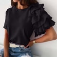 thumbnail image 4 of TIHLMK Shirts for Women Black Women Casual O Neck Solid Color Lace Short Sleeve Tops Blouse T Shirt Gift for Womens Tops, 4 of 7