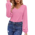 thumbnail image 3 of Women'S Long Sleeve Tops V Neck Lantern Sleeve Blouse Dressy Casual Ribbed Knit Tunics Loose Fit Fall Shirts 2025 Pink S, 3 of 8