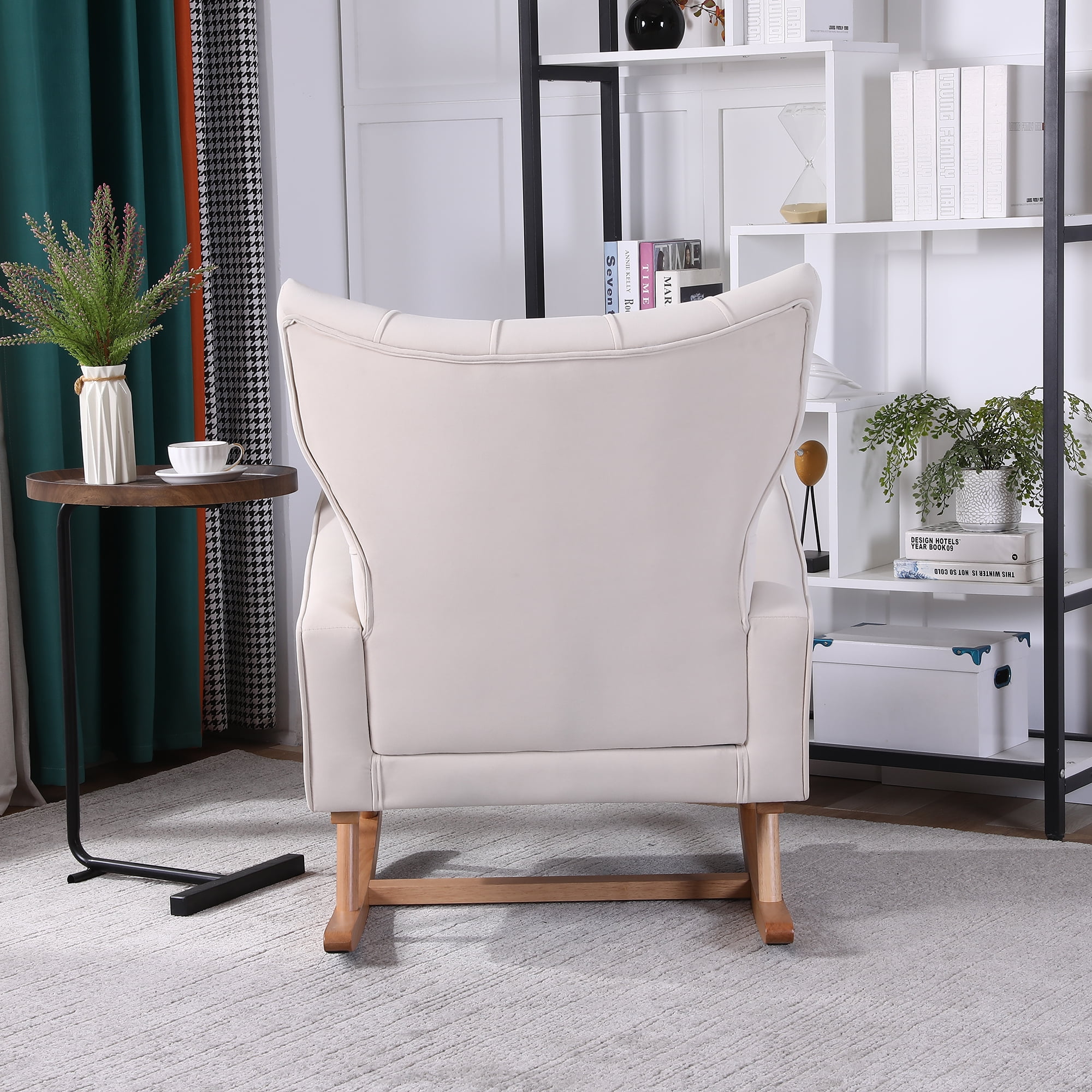 Resenkos Modern Velvet Rocking Chair Nursery with High Backrest, Living Room Accent Chair Armchair, White Resenkos Modern Velvet Rocking Chair Nursery with High Backrest, Living Room Accent Chair Armchair, White