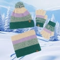 thumbnail image 2 of MIASHUI Children's Pom Pom Knit Hat Color Block Wool Blend Hat, Scarf, and Gloves Three-Piece Set Warm Neck Scarf Set Green, 2 of 9
