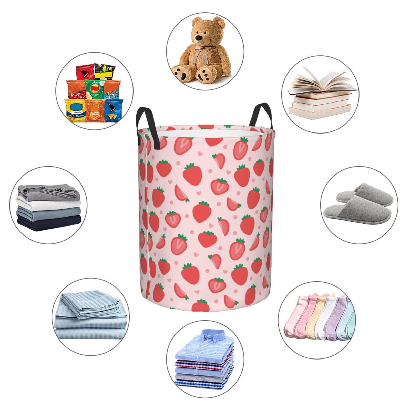 Xecao Strawberry Print Laundry Hamper Basket,designed for Blanket Storage and Nursery Clothes in the Bedroom