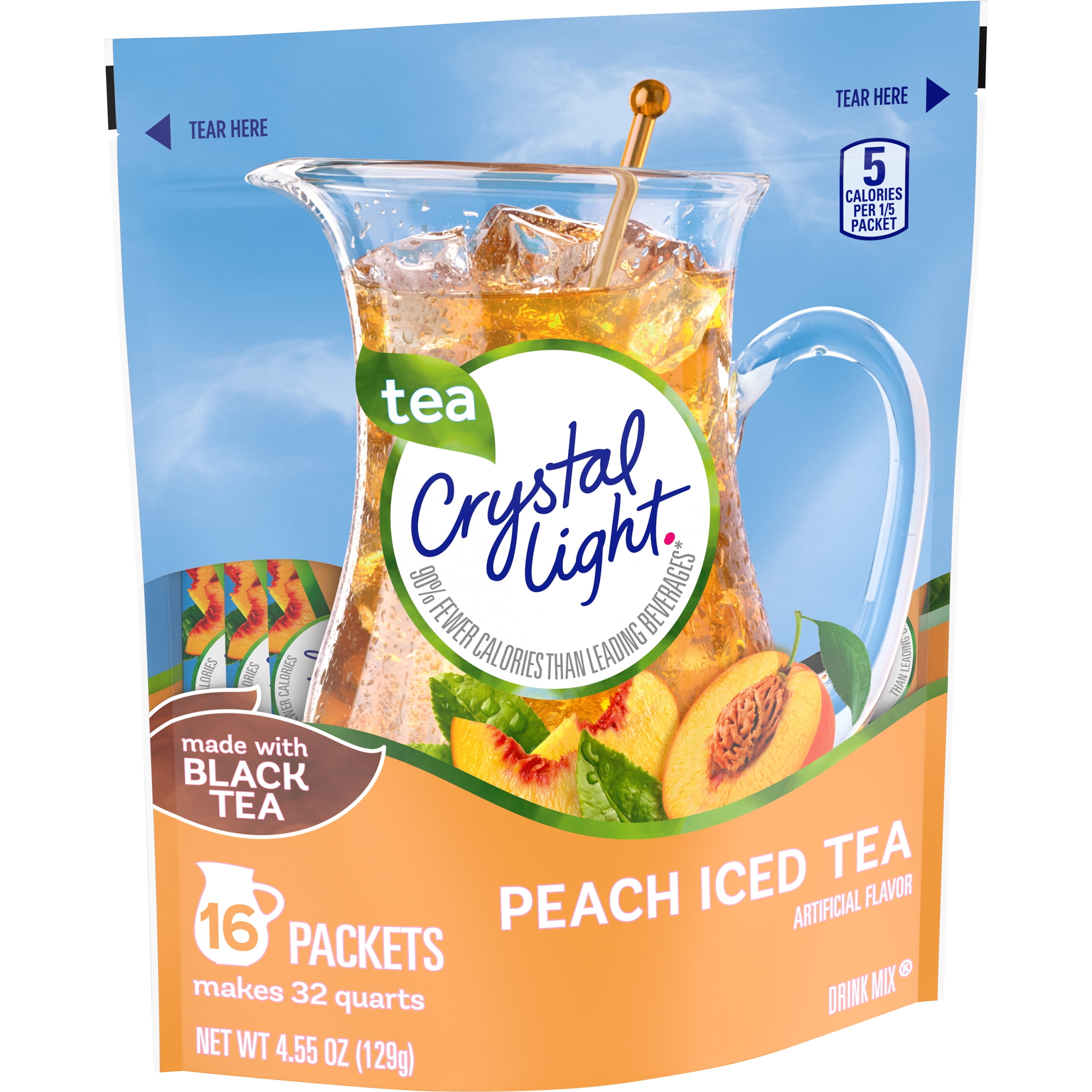 Crystal Light Peach Iced Tea Powdered Drink Mix, Low Caffeine, 4.55 oz