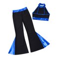 thumbnail image 5 of Miutii Kids Girls Modern Dance Outfits Shiny Rhinestone Crop Top and Jazz Flared Pants Stage Blue 16, 5 of 9