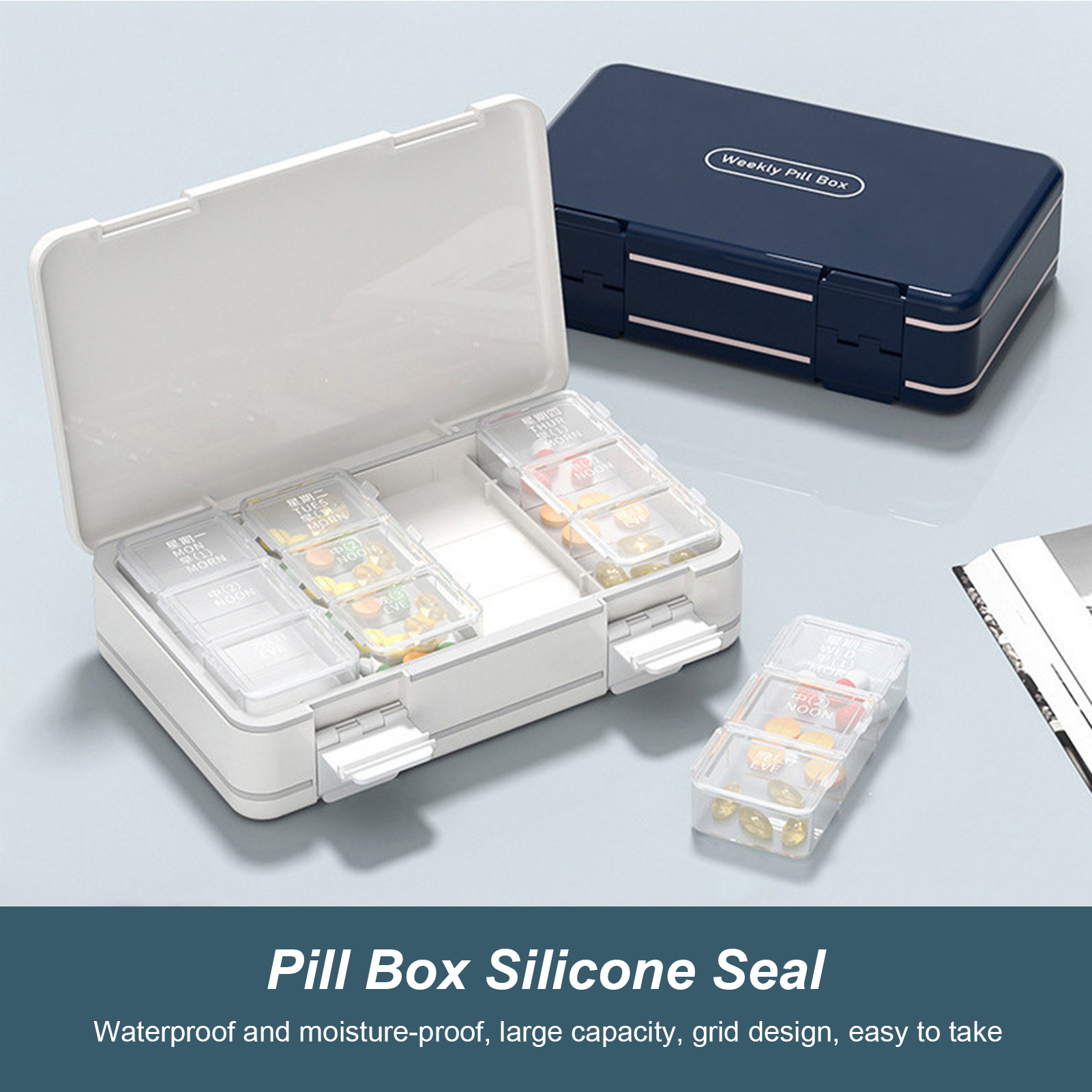 Pnellth Weekly Pill Organizer 24 Compartments 3 Times One Day Double Layer Clear Portable 7 Days Travel Capsule Tablet Storage Box Container