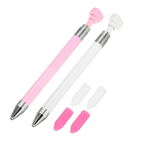 Unique Bargains Diamond Art Pen with Wax, Diamond Art Accessories 2Pcs Refillable Wax Pen with 4Pcs Wax, Pink White