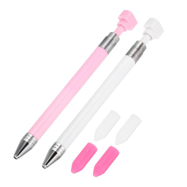 Uxcell Lápiz de Arte de Diamante con Cera, Accesorios de Arte de Diamante 2Pcs Lápiz de Cera Recargable con 4Pcs de Cera, Rosa Blanco