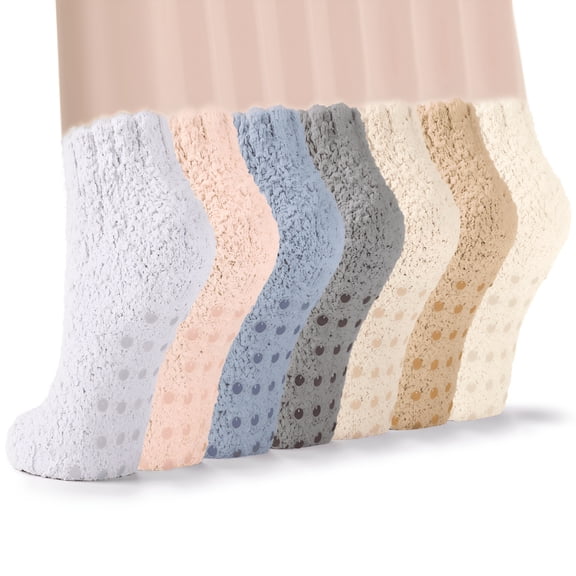 TELOLY 7 Pairs Fuzzy Socks for Women Winter Warm Womens Cozy Non Slip Socks with Grippers Fuzzy Socks with Grips for Women