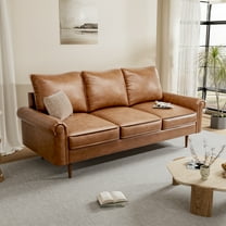 Koby Home Faux Leather Sofa Couch, Mid-Century 71" 3 Seater Sofa Couches Camel Brown