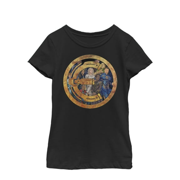 Girl's Marvel Eternals Group Gold Badge  Graphic Tee Black X Small