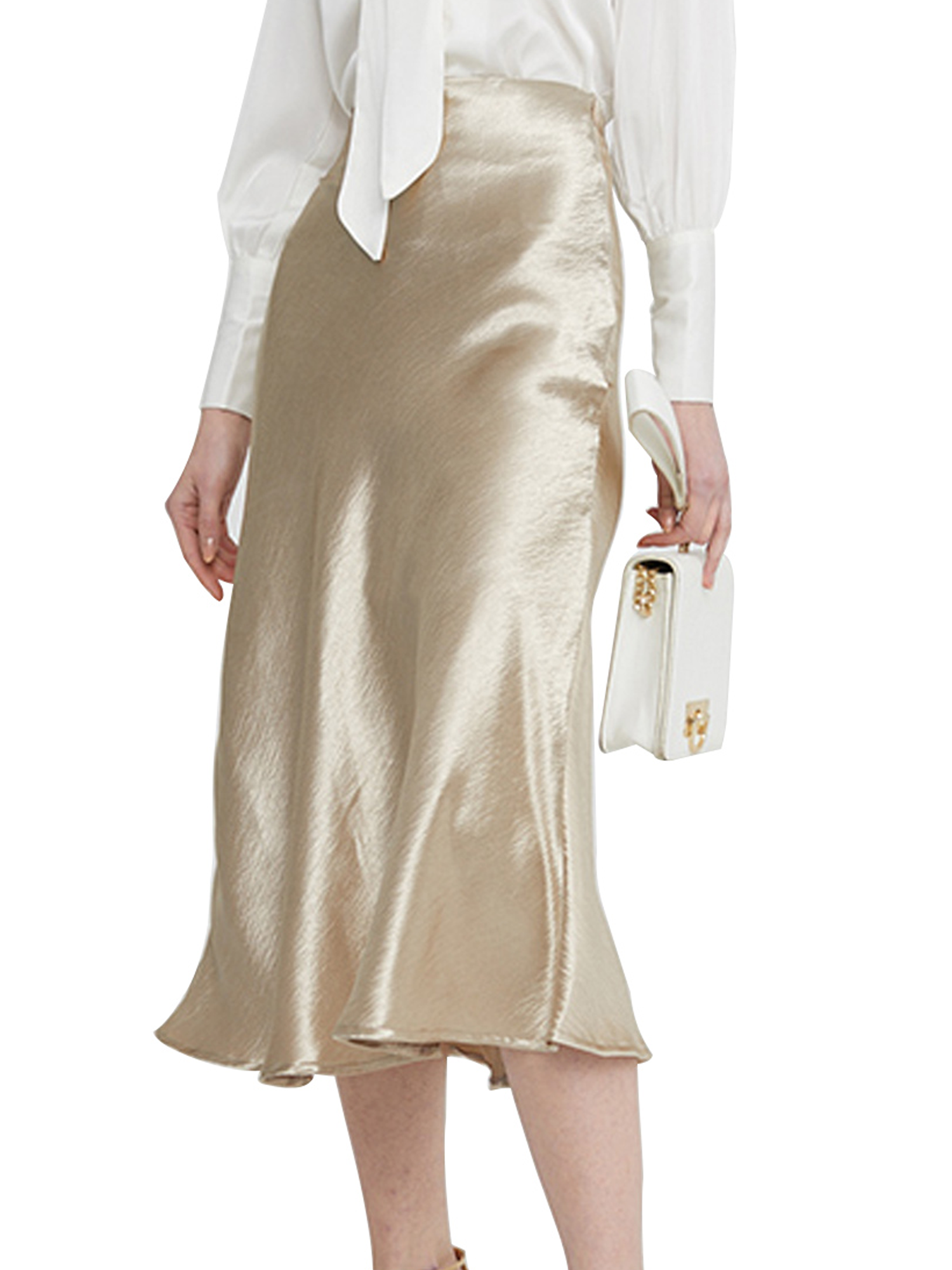 TSEXIEFOOFU Women's High Waist Skirt Glossy Satin Trumpet Skirt Party