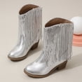 thumbnail image 2 of eileial Girls Cowgirl Boots Western Round Toe Cowgirl Boots for Boys Girls Toddler/Little Kid/Big Kid,Silver 8-9 Years, 2 of 6