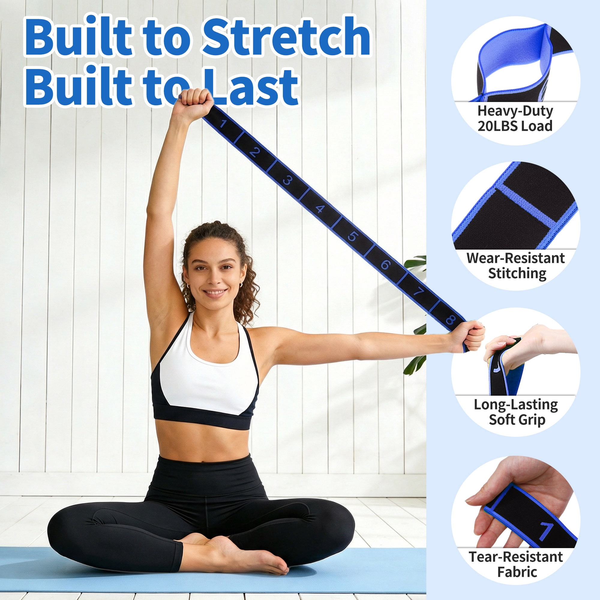 Unique Bargains Stretch Strap for Yoga Stretching with 8 Loops for Stretching  Blue