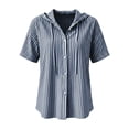 thumbnail image 5 of Ecqkame Women's Striped Tops Hooded Button Down Short Sleeve Shirts Summer Casual Lightweight Trendy Versatile Blouse Navy XXL, 5 of 5