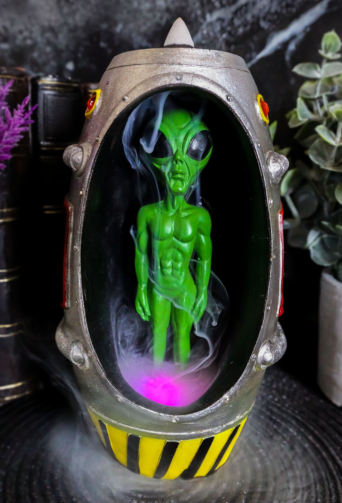 UFO Green Alien In Spaceship Capsule Backflow Incense Burner With LED Lights