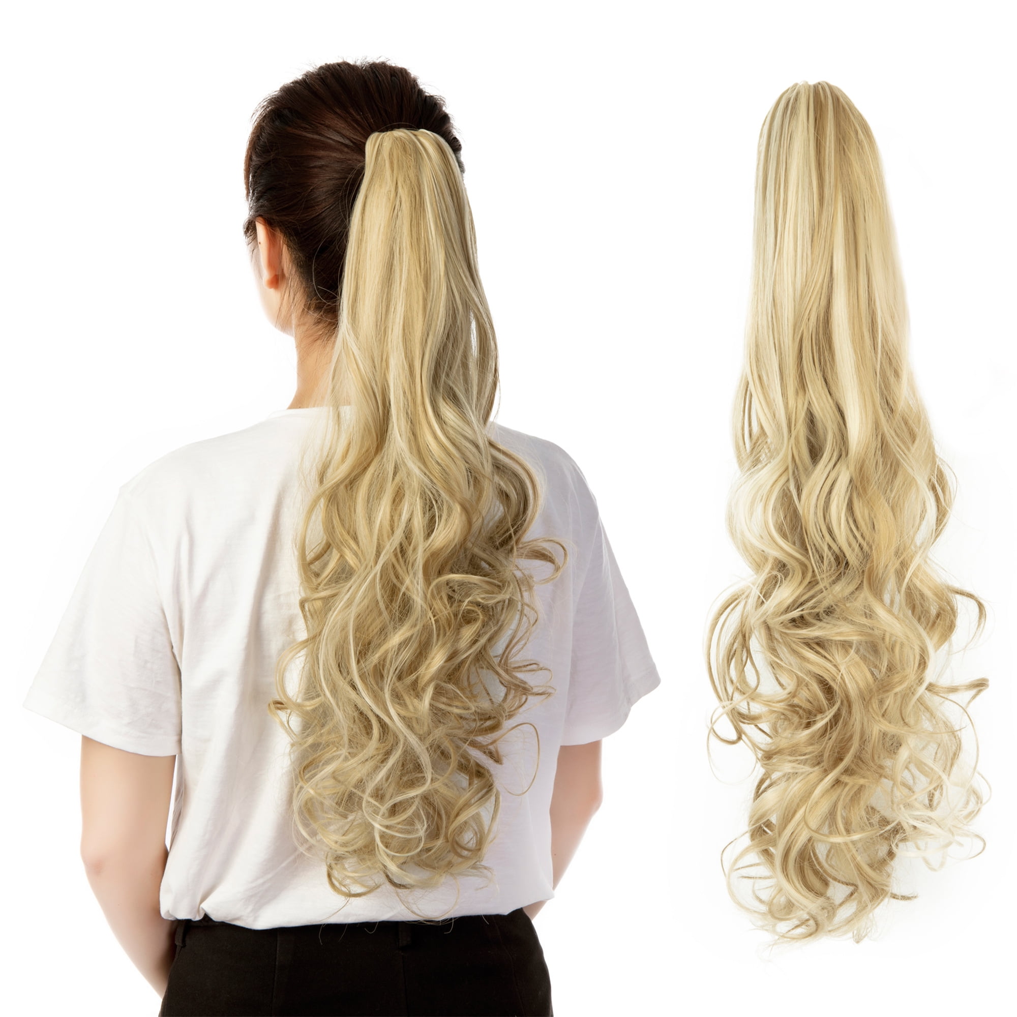 SHCKE 24" Long Claw Clip Ponytail Extensions Synthetic Curly Wavy