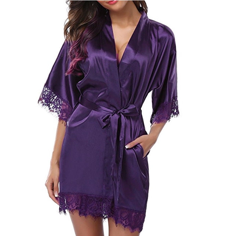 Ma&Baby Womens Silk Satin Robe Kimono Robes Short Bathrobe Lingerie