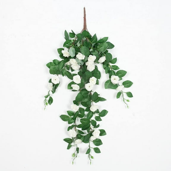 HAOSHICS 2Pcs Artificial Rose Vines Flowers Hanging Plant Flowers Fake Rose Heads Green Plant Hanging Silk Rose for Wedding Garden Wall Decoration (Blue)
