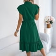 thumbnail image 5 of Bbyeadc Dresses for Women Midi Ruffle Short Sleeve Stand Collar Button Down Shirt Dresses Belted Waist Solid Color Vacation Sundresses,Green (M), 5 of 7