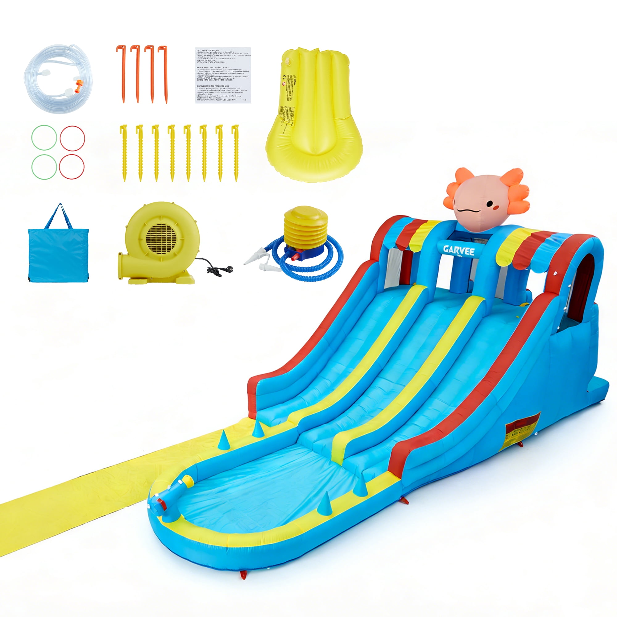 Hexagonal Dragon Inflatable Water Park for Kids - Dual Slides, Splash Pool, Long Slip Mat, Powerful Blower - Outdoor Backyard Bouncy Castle