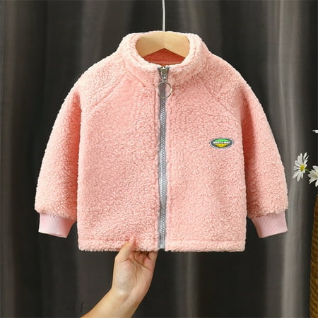 

kpoplk Baby Coats Jackets & Vests Kids Polar Fleece Jacket Hooded Long Sleeve Coat Zip up Outerwear(Pink)