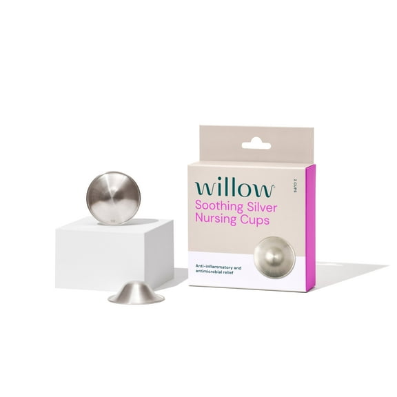 Willow Soothing Silver Nursing Cups, 2 Pack, Breastfeeding Nipple Covers for Protection & Pain Relief