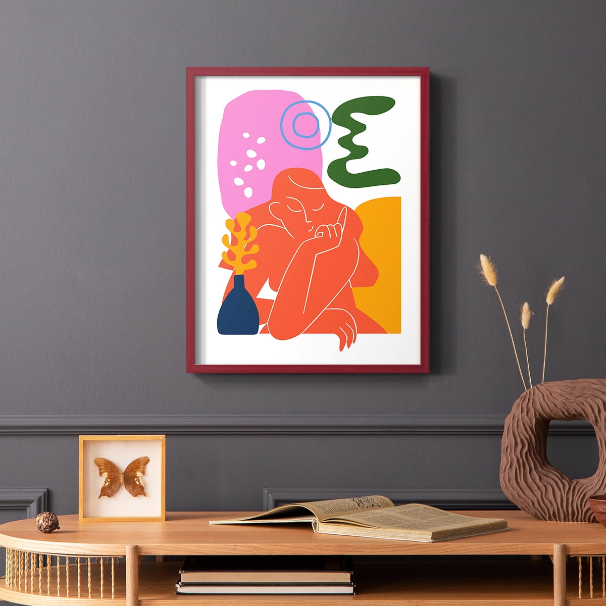 Matisse CDLVIII in Red Solid Wood Framed Print No Nail Hanging