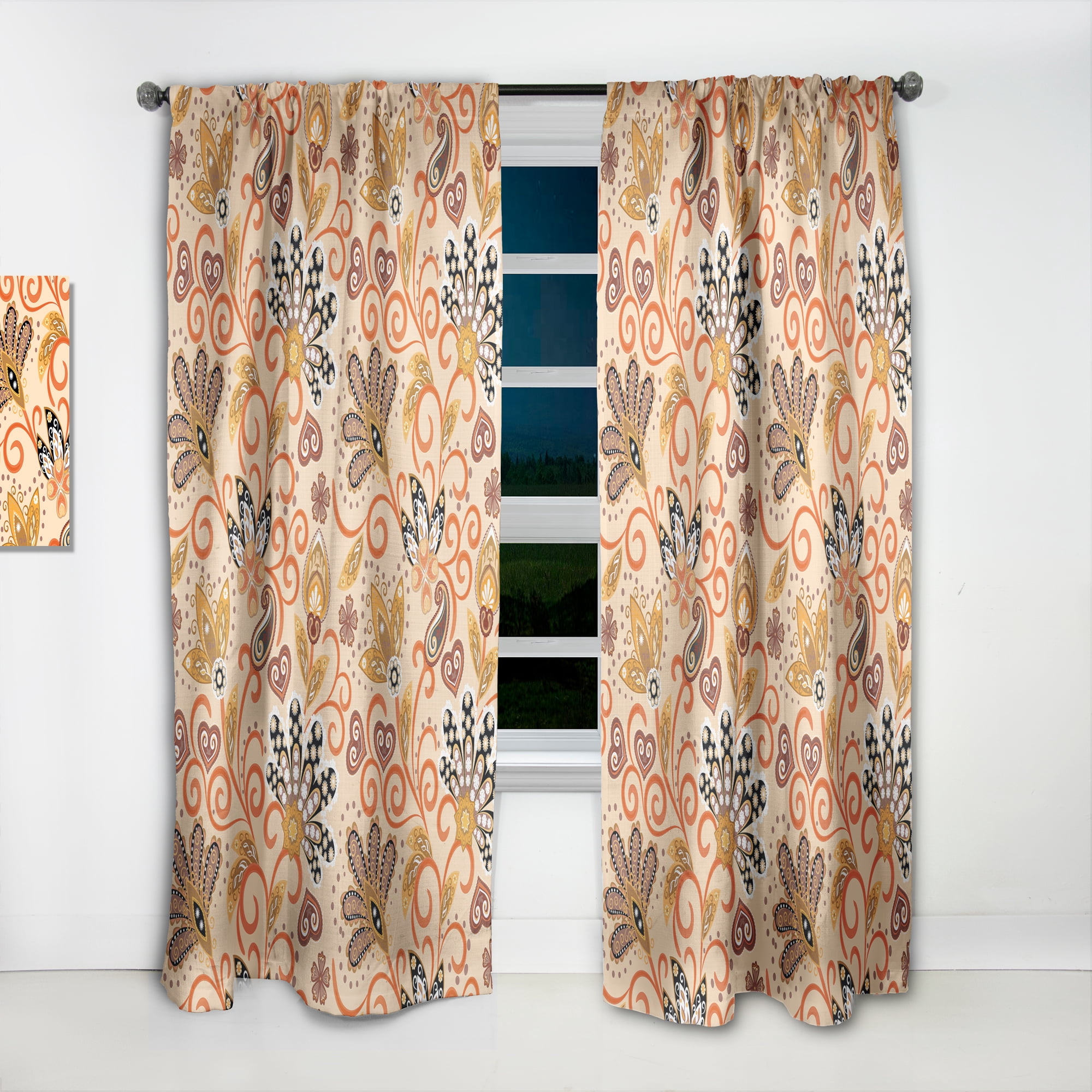 Designart 'Indian Floral Batik Retro II' Mid-Century Modern Curtain Panel