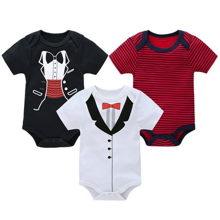 

Rovga Bodysuit For Boys 3Pc Baby Short Sleeve Romper Little Gentleman Print Baby Clothes For 0 To 1 Years