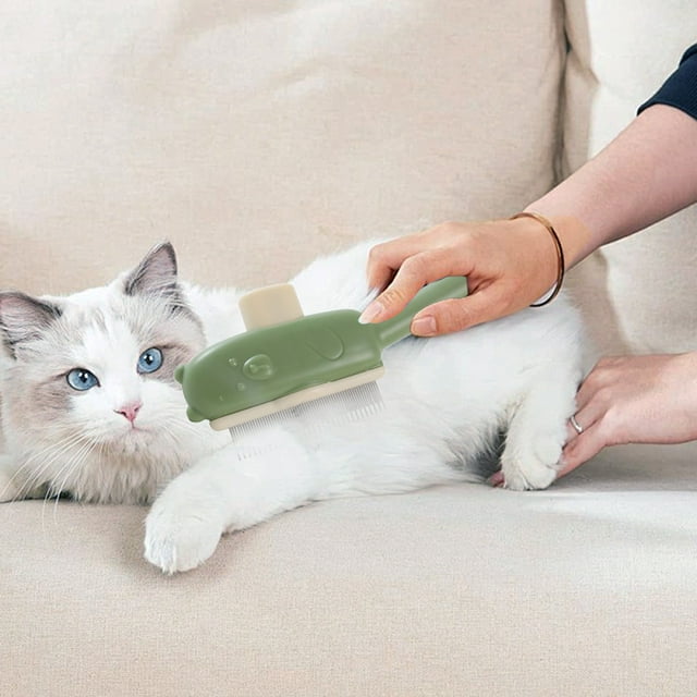 Cat Deshedding Comb with Push Button Hair Release Gentle Grooming Tool for Long and Short Haired Detangling Brush for Daily Care