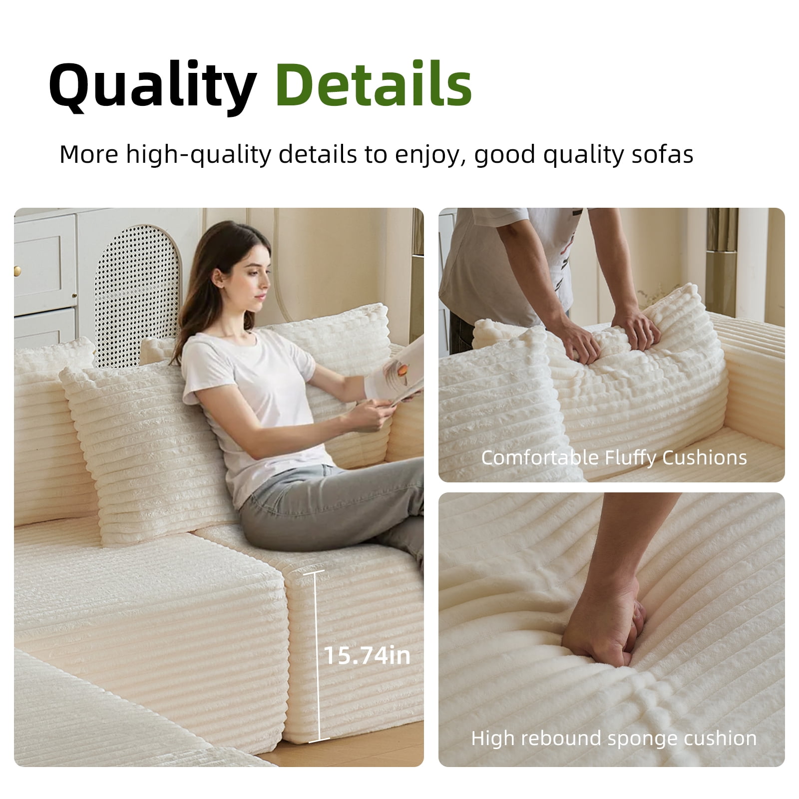 Garaneeds Modular Sectional Sofa for Living Room, 110" Boneless U-Shaped Couch, 5-Seat, Beige