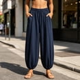 thumbnail image 4 of CheerKidz Harem Lantern Pants, High Waist Wide Leg, Drawstring Elastic Waist Pockets, Cuffed Cropped Joggers for Summer (Navy, M)., 4 of 7