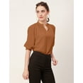 thumbnail image 3 of Moomaya Solid Puff Sleeve Tops, Band Collar, Semi-Formal Tops For Women, 3 of 9