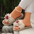 thumbnail image 3 of Dakaela Flower Flat Sandals for Women Comfortable Summer Beach Walking Slippers Arch Support Open Toe Casual Slip on Slides Beige 6.5, 3 of 7