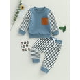 thumbnail image 2 of Bagilaanoe 2PCS Toddler Baby Boy Long Pants Set Striped Patchwork Long Sleeve Sweatshirt Pullover Tops + Drawstring Sweatpants 6M 12M 18M 24M 3T Kids Casual Sweatsuits, 2 of 8