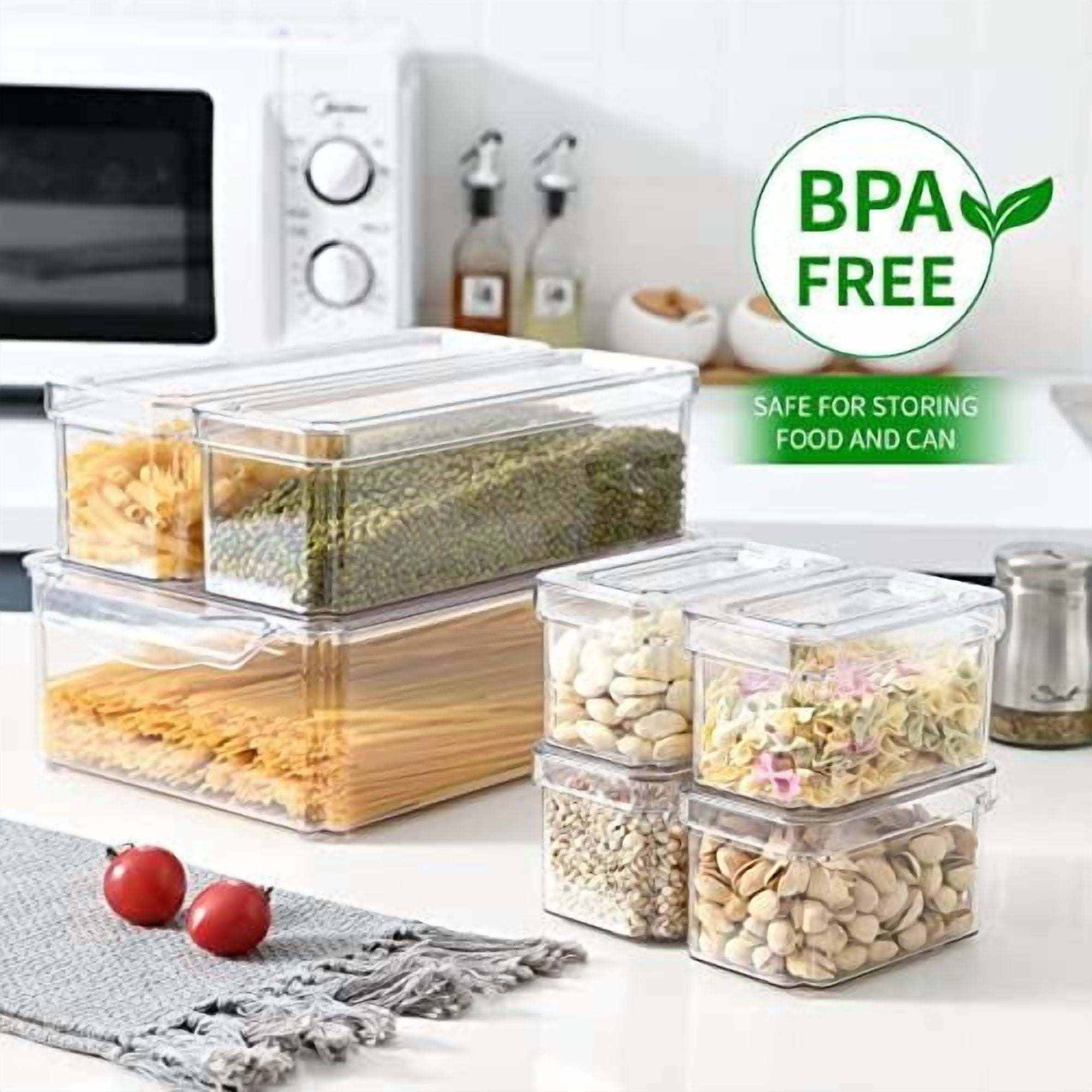 10-Pack Clear Fridge Organizer Containers with Lids, Stackable BPA-Free Refrigerator & Produce Storage Containers with Drain Tray & Anti-Slip Base for Fruits, Veggies & Drinks
