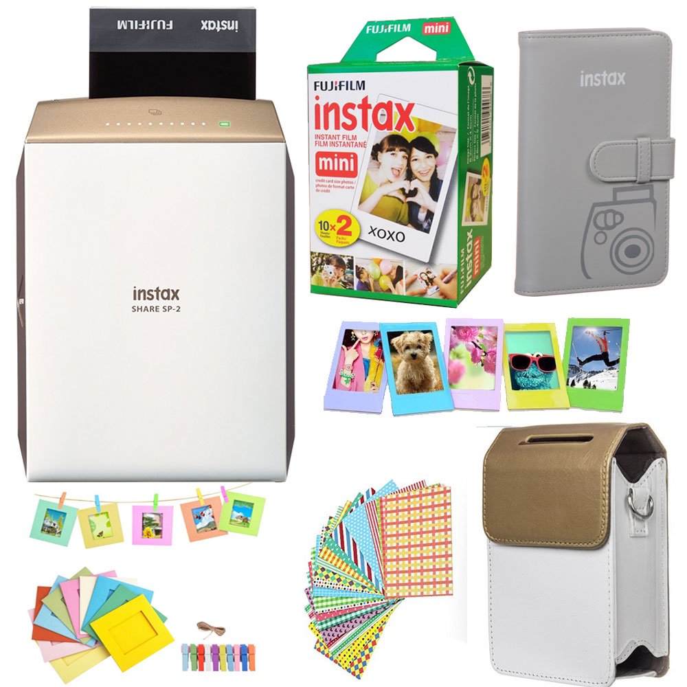 Fujifilm INSTAX SHARE SP2 Smart Phone Printer (GOLD) + Fuji Instax Film Mini Twin Pack (20PK