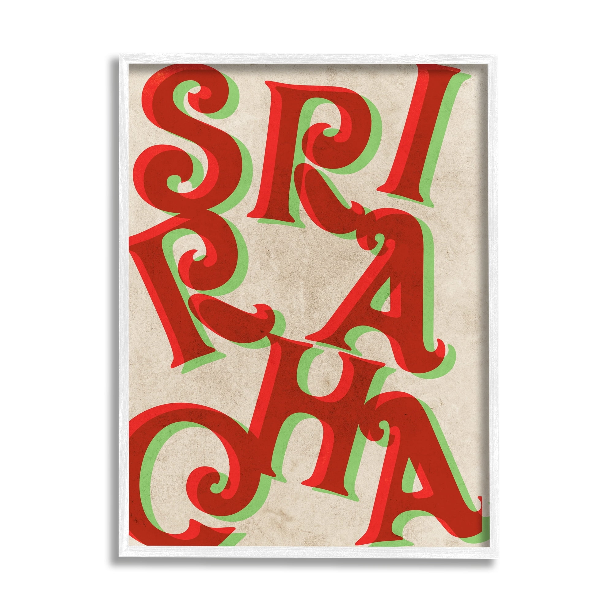 Stupell Industries Sriracha Hot Sauce Text Letters Layered Shadows Graphic Art White Framed Art Print Wall Art, Design by Daphne Polselli