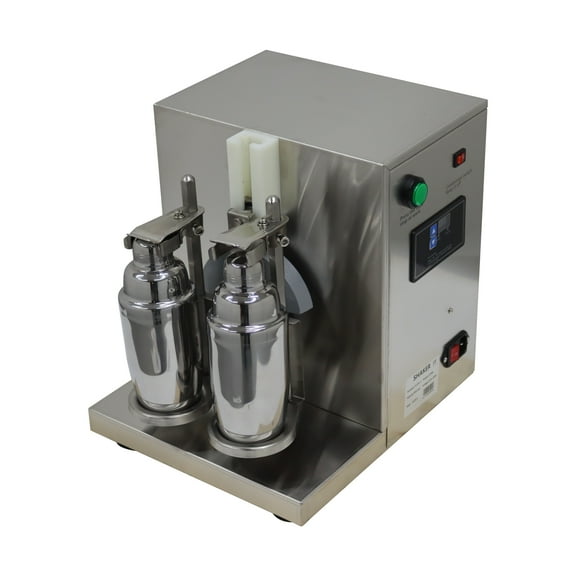 Double-cup Auto Milk Tea Shaker Shaking Machine with 2pcs 750ml Stainless Steel Cups and 2pcs 700ml Transparent Cups 110V