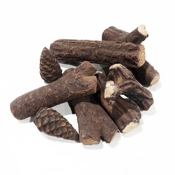 CHEERFUN 9 Pcs Fake Gas Fireplace Logs, Ceramic Wood Fire Pit Log Set for Indoor & Outdoor Fireplace