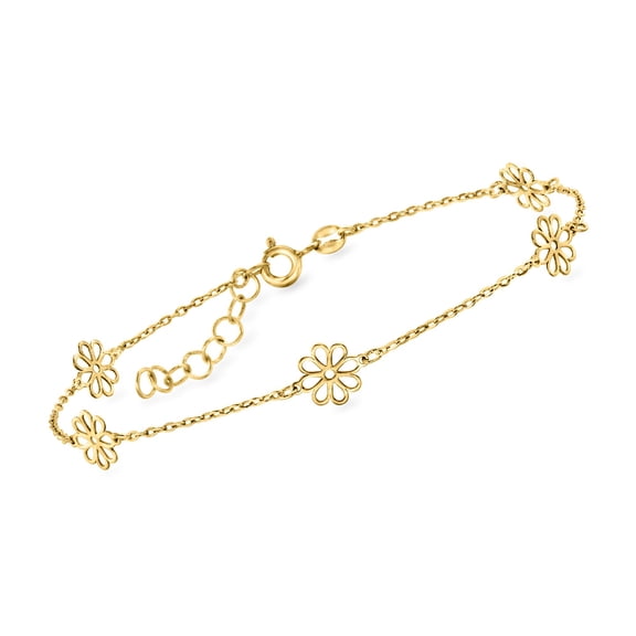 Pure Collection by Ross-Simons Italian 14kt Yellow Gold Flower Station Bracelet, Women's, Adult