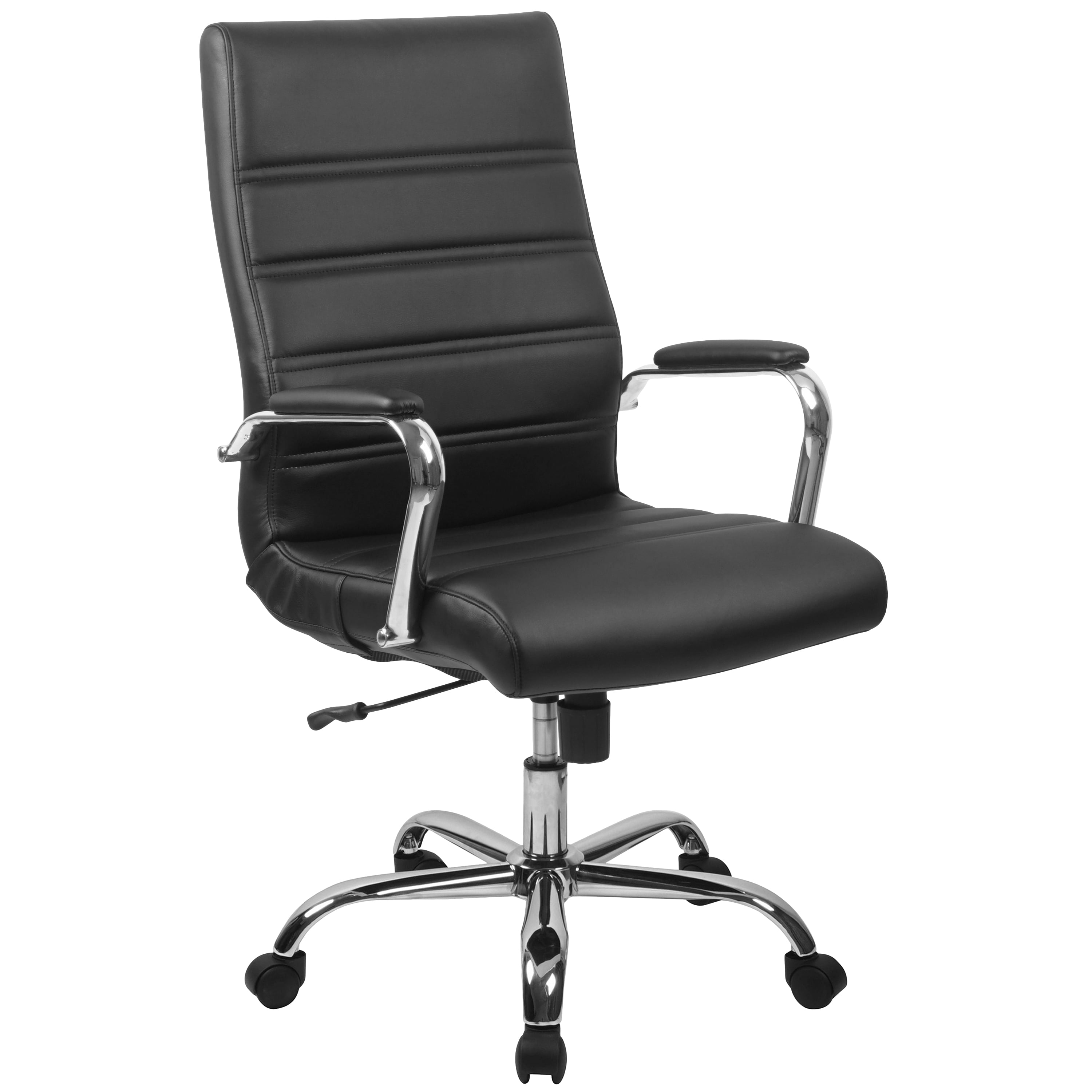 Emma + Oliver High Back Black LeatherSoft Executive Swivel Office Chair with Chrome Frame/Arms