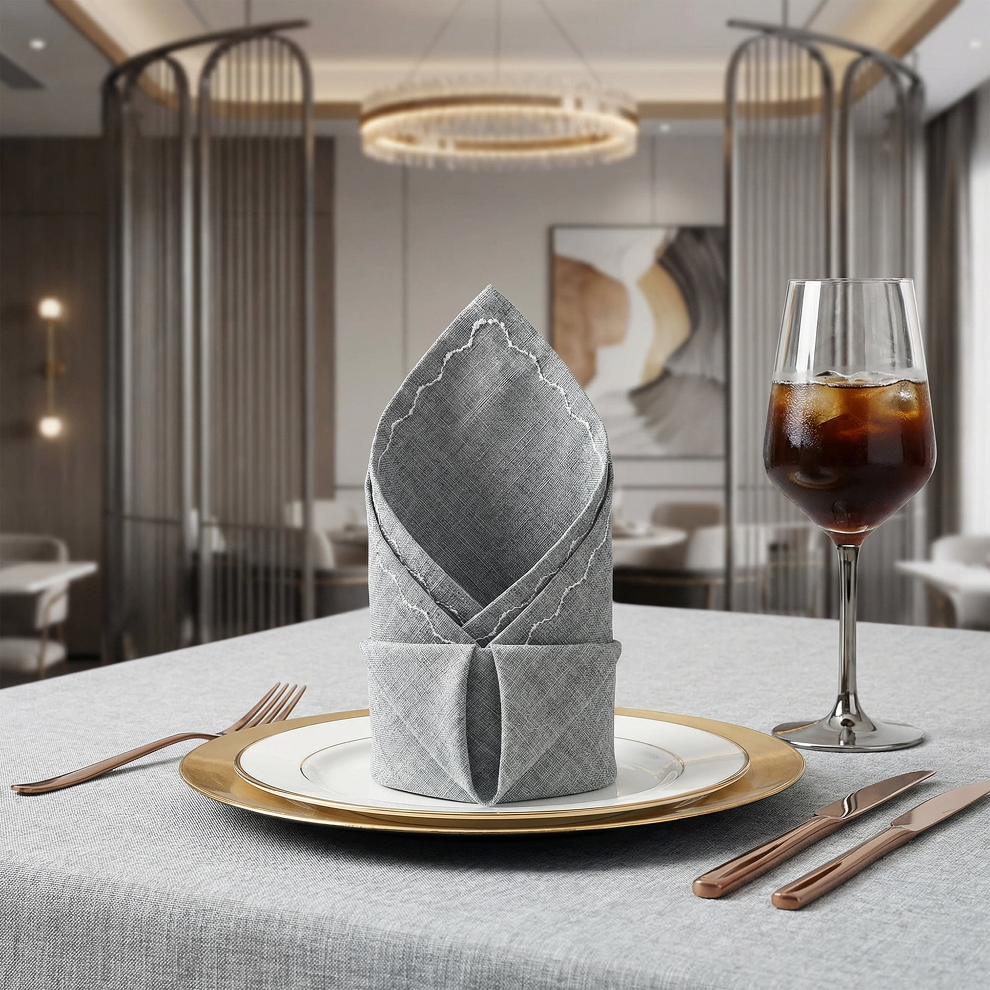 Unique Bargains 6Pcs Linen Washable Reusable Cloth Napkins Smoky Gray 20x20inch