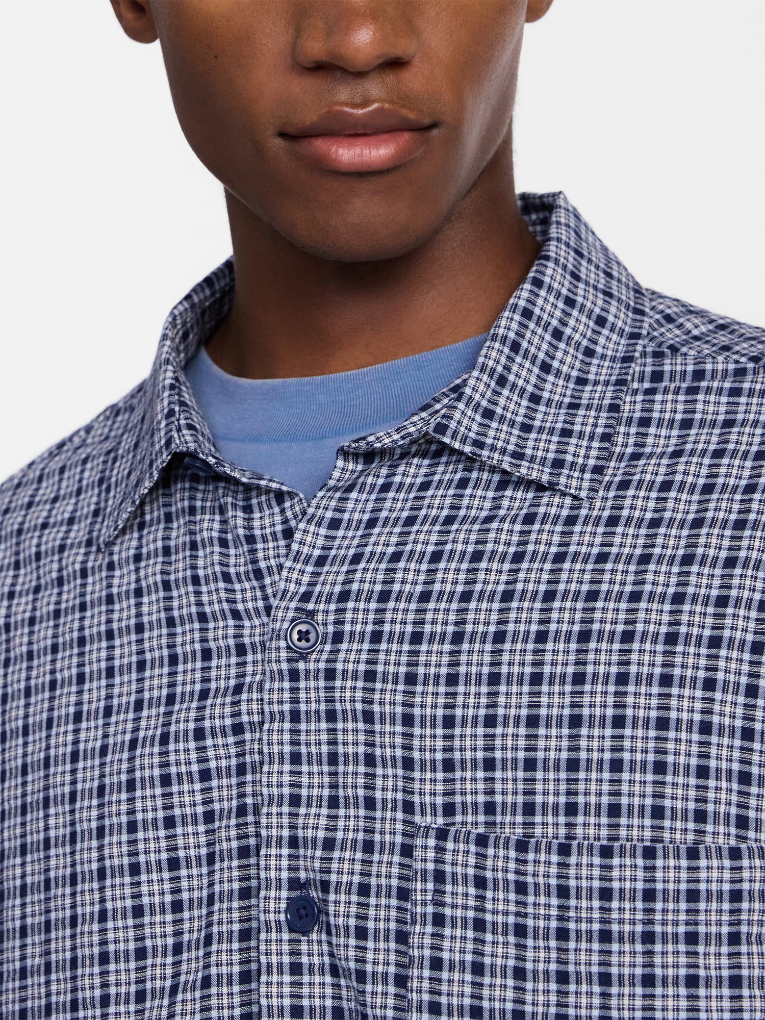 No Boundaries Plaid Shirt with Short Sleeves, Men's XS-5XB
