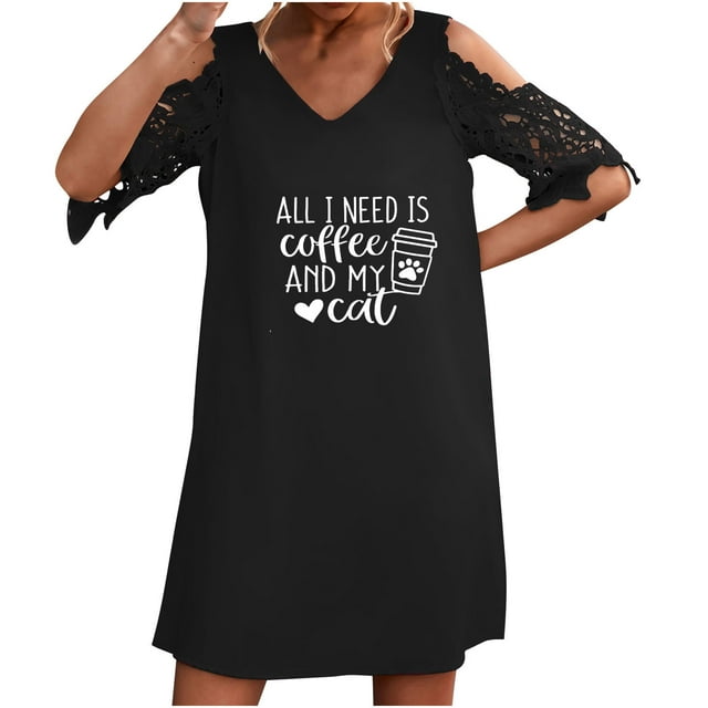 Robe d'Été à Épaules Dénudées pour Femmes en Dentelle Crochet, Manches Courtes, Col en V, Coupe Droite, Robe Décontractée Ample, T-Shirts, Robe de Soirée A3